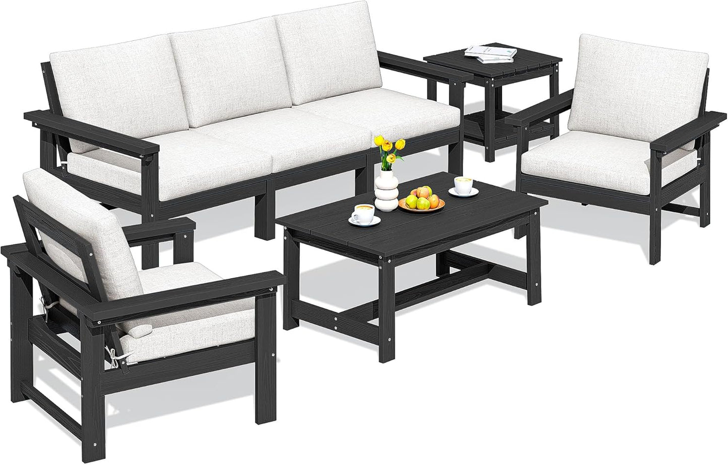 SERWALL HDPE Patio Furniture Set: 7-Piece Outdoor Sectional Sofa