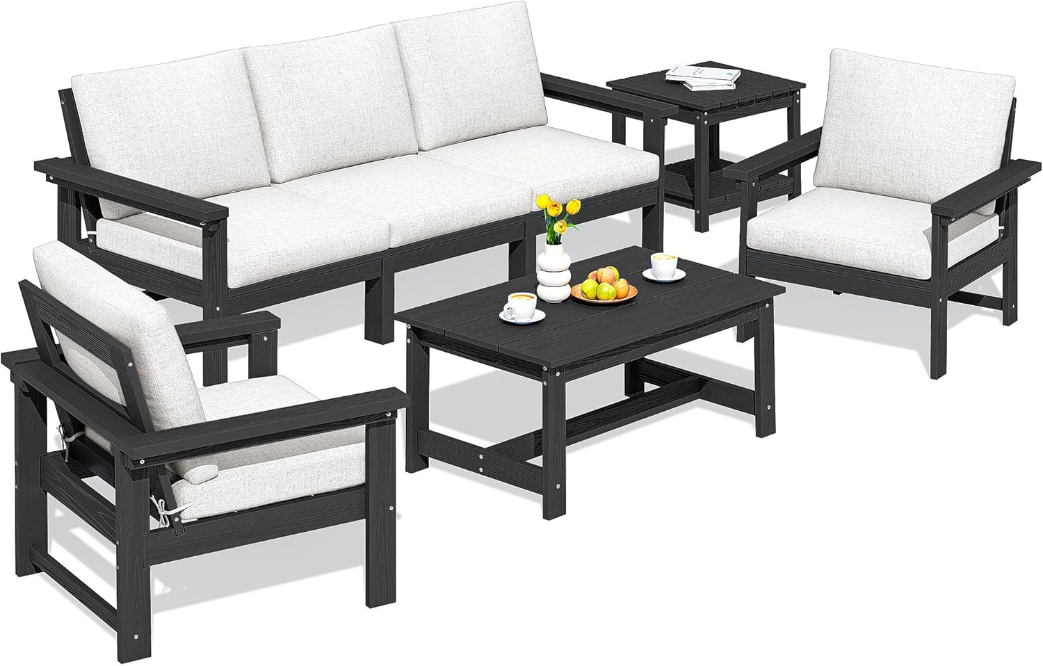 SERWALL HDPE Patio Furniture Set: 7-Piece Outdoor Sectional Sofa