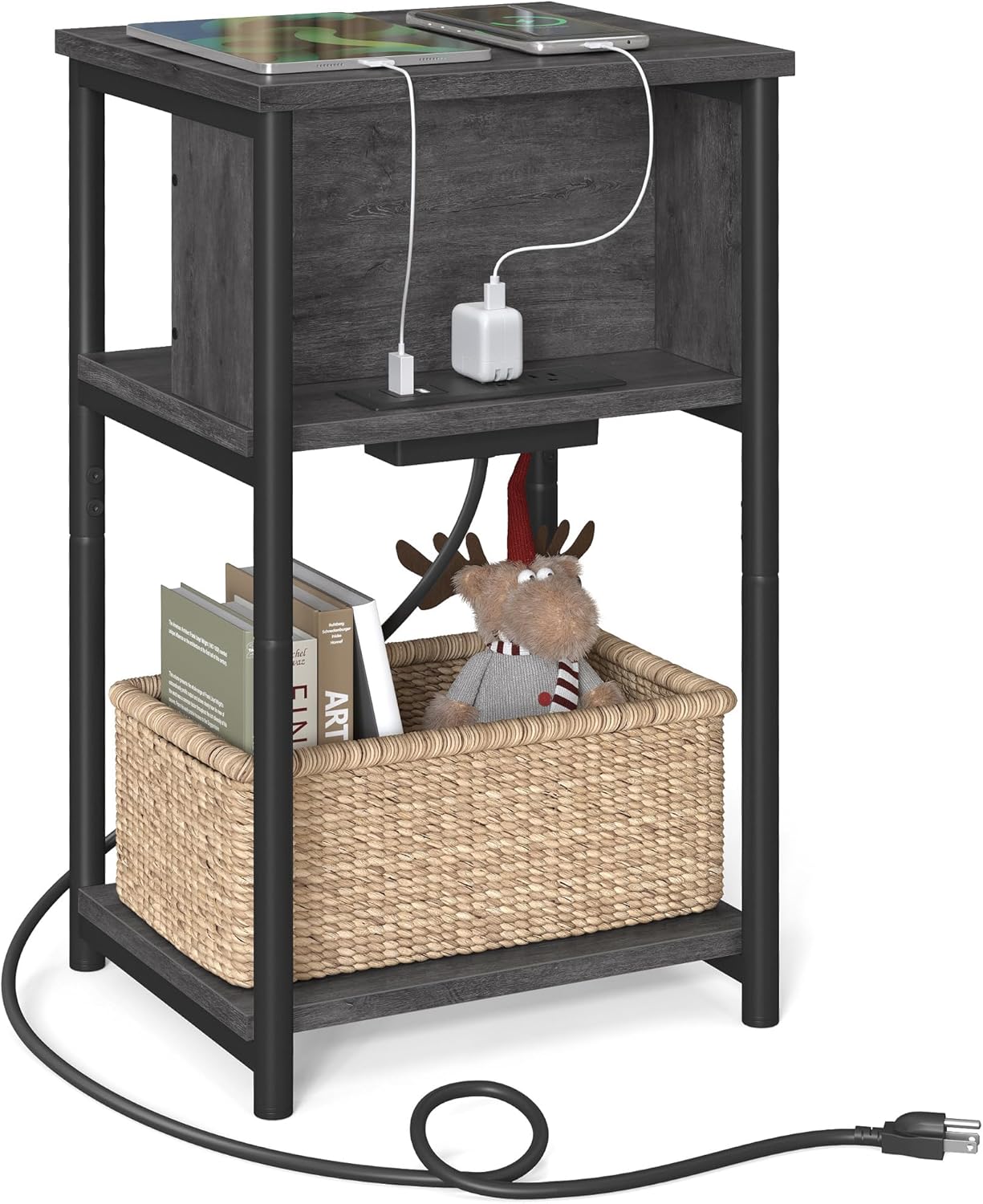 VASAGLE Side Table with Charging Station and USB Ports