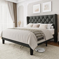 Queen Size Upholstered Bed Frame with Wingback Headboard - Quiet