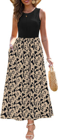 Zattcas Women's Summer Sleeveless Patchwork Maxi Dress (Style DYJM)