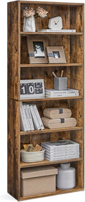 Bookshelf 6-Tier Bookcase - Space-Saving Rustic Brown Storage