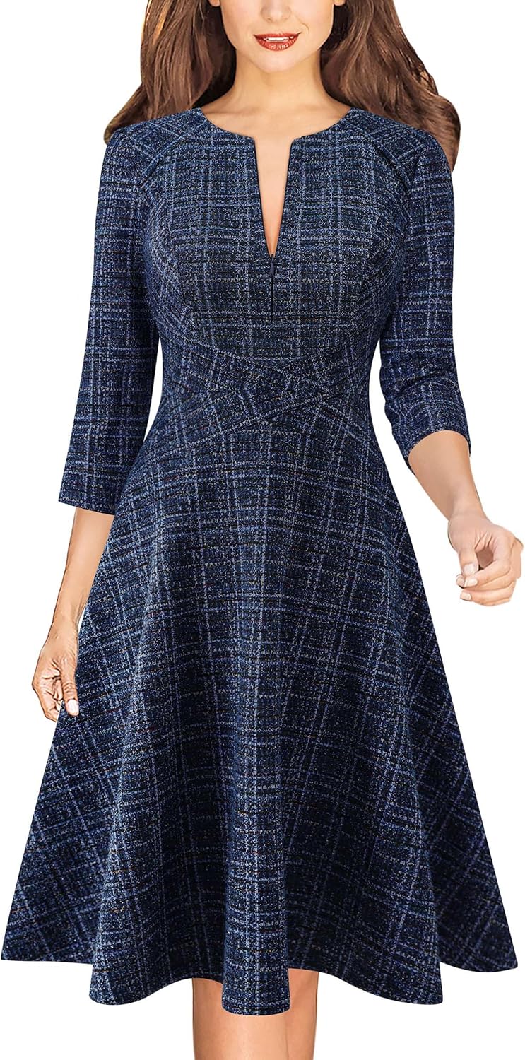 VFSHOW Womens Front Zipper Crisscross Waist A-Line Dress