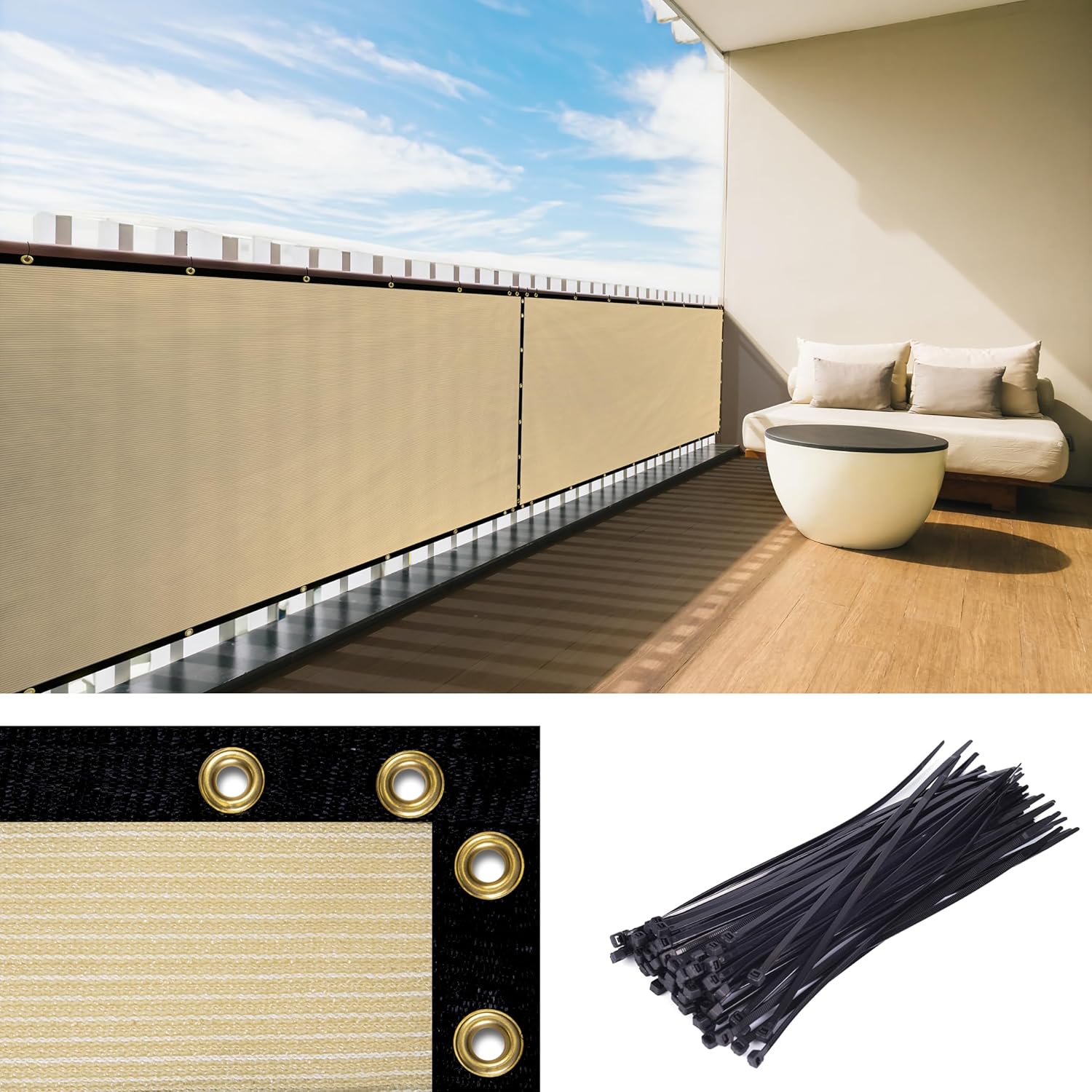 Royal Shade Custom Size Beige Balcony Privacy Screen for Patios