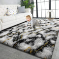 Grey Gold Shaggy Rug 4x5.9 ft - Super Soft Plush Area Rug