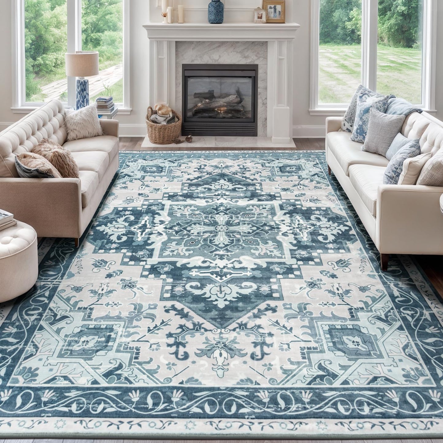 Rugflix 9x12 Area Rug for Living Room, Soft Boho Vintage Style