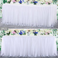 2 Pack 6ft White Tulle Table Skirts for Wedding and Party Decor