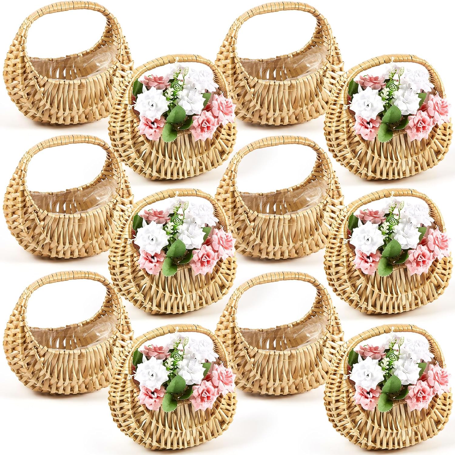 Rattan Flower Girl Basket Set of 12 for Weddings and Decor