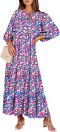 ANRABESS Womens Boho Maxi Dress V Neck Puff Sleeve - Flowy Summer look