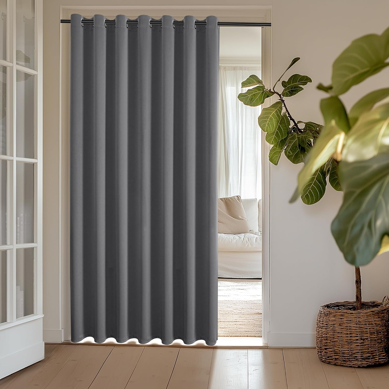 Room Divider Curtain for Sliding Doors - Grey 108 Inch Panel