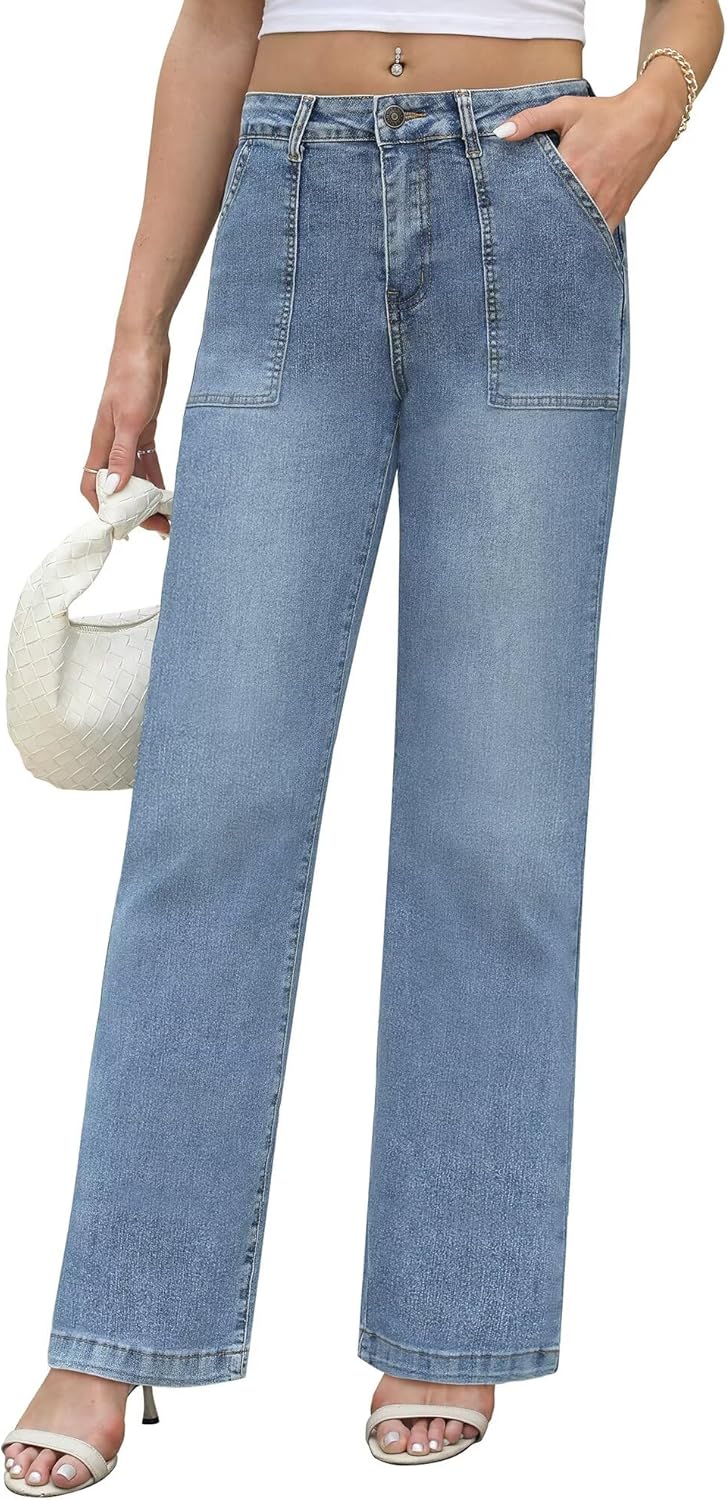 Womens Wide Leg Jeans High Waisted Carpenter Cargo Jeans