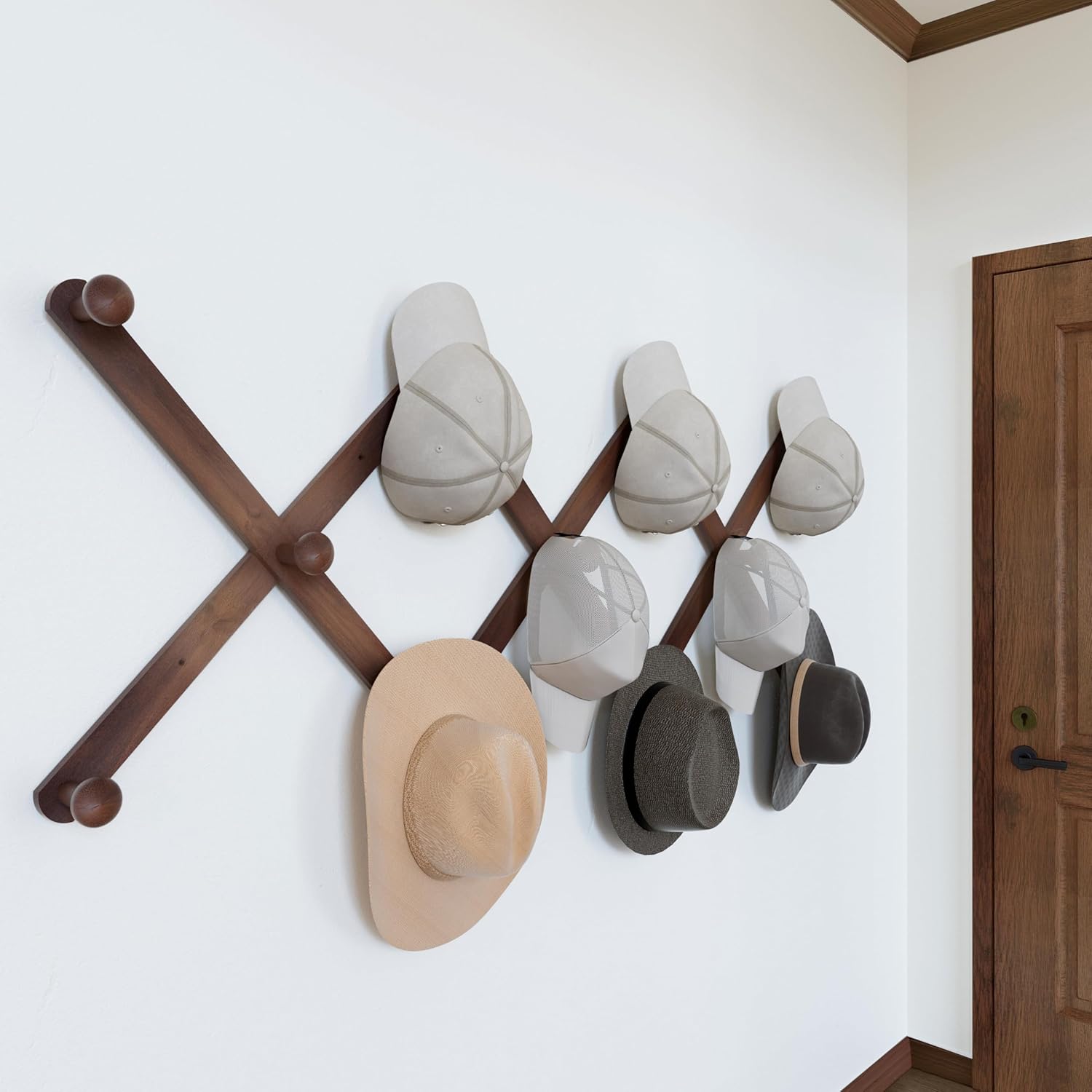 SKOLOO Wall-Mounted Hat Rack with 11 Hooks for Organized Storage