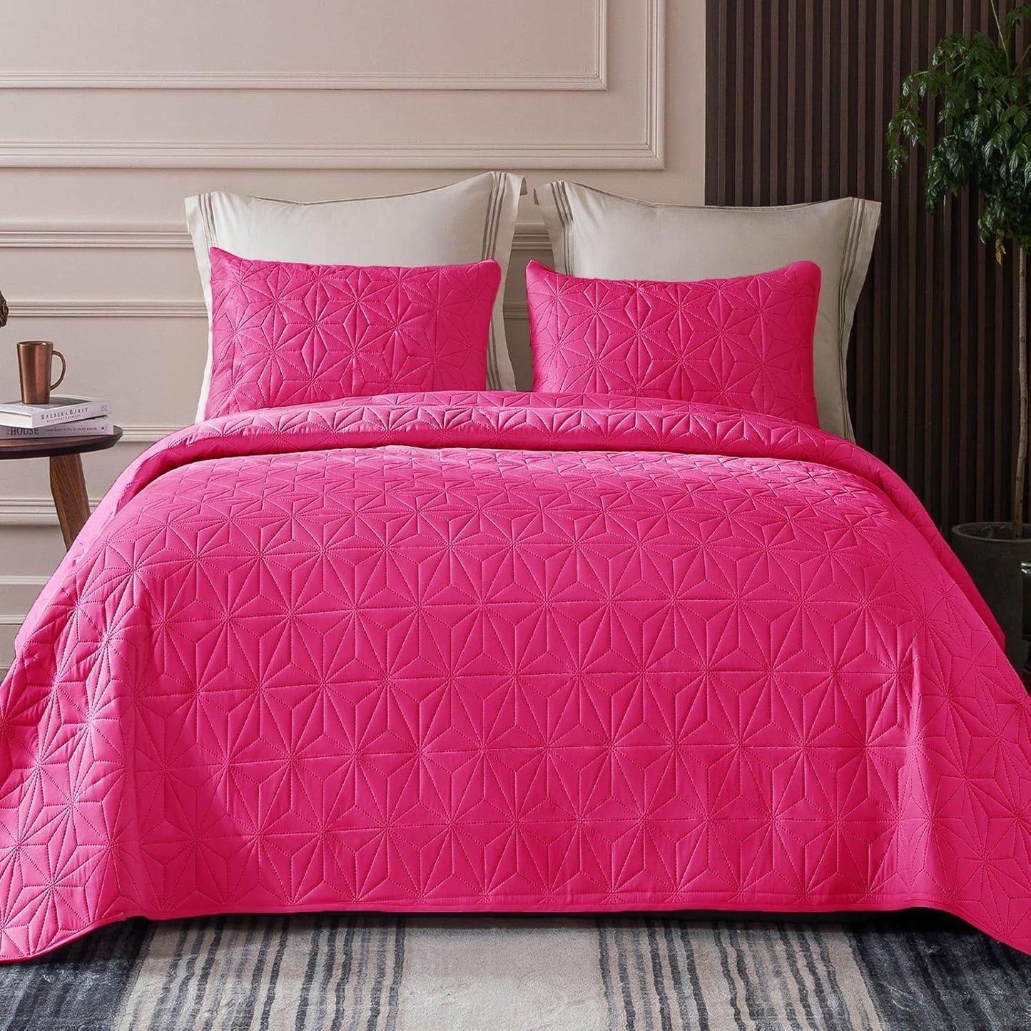 Whale Flotilla King Quilt Set - Soft Hot Pink Bedding for All Seasons