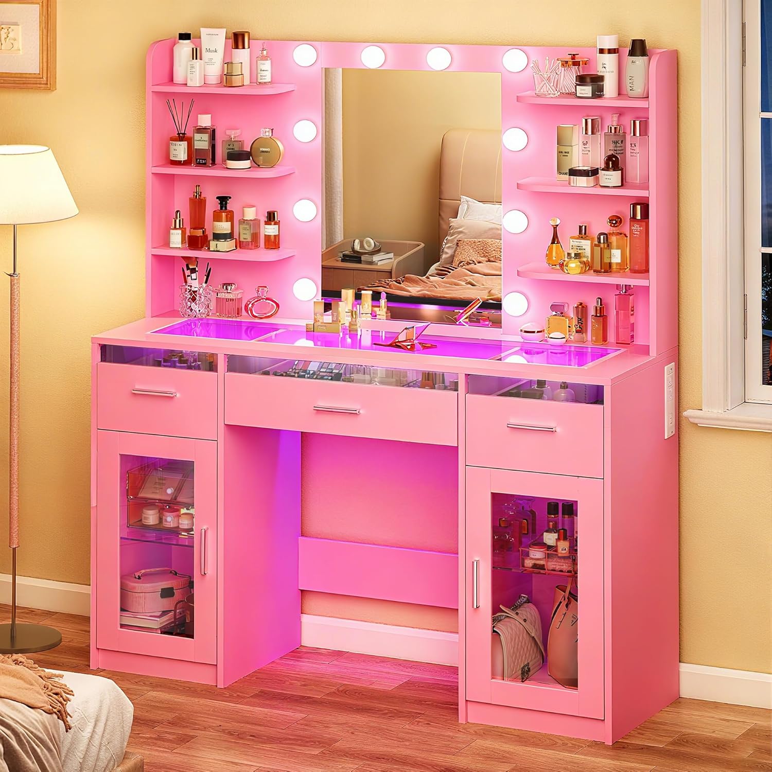 Makeup Vanity Desk with Mirror and Lights for Bedroom Use