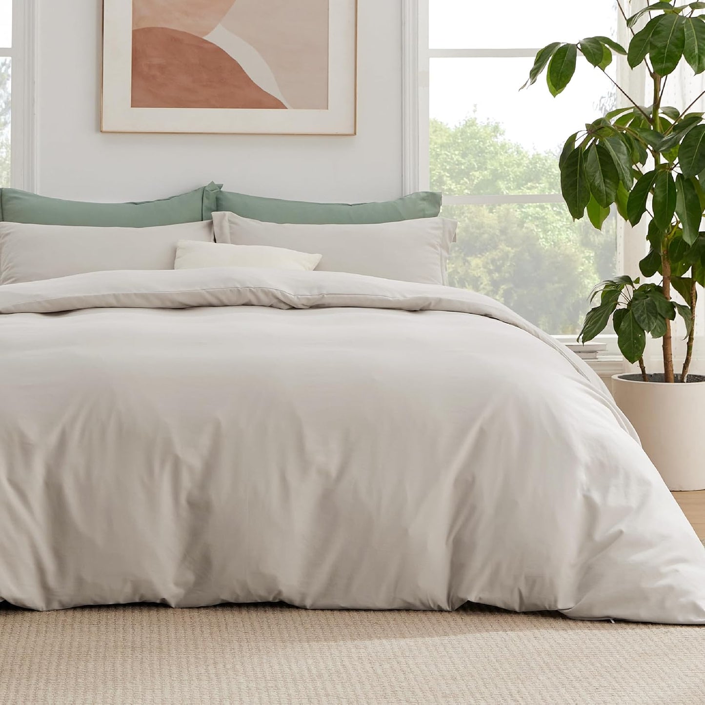 Bedsure Duvet Cover with Fitted Sheet Queen - Soft Luxury Set