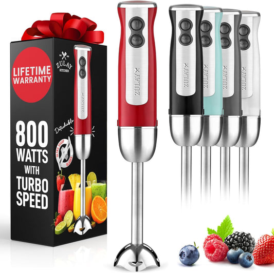 Zulay 800W Handheld Immersion Blender - Turbo Power, Effortless Blending | Red