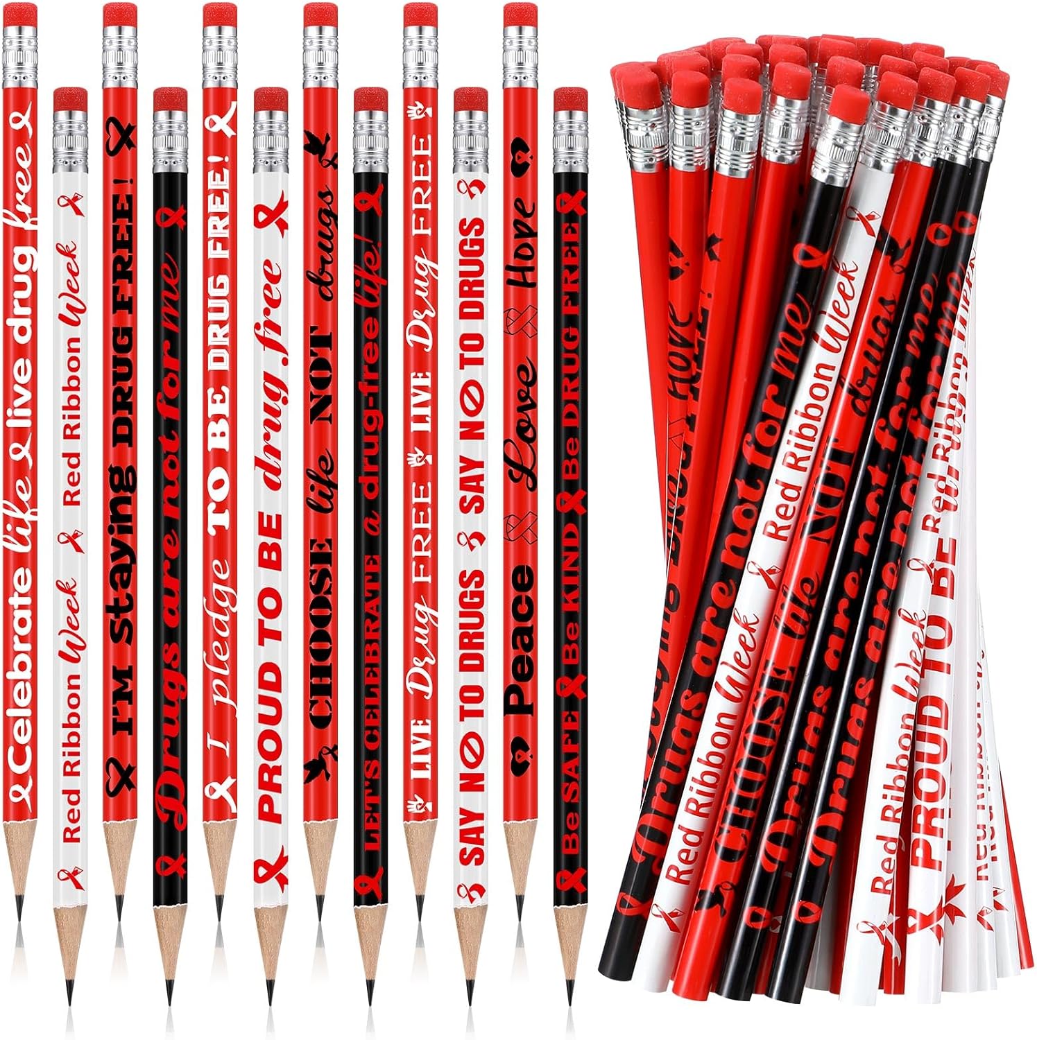 240 Pcs Red Ribbon Week Pencils for Awareness and Support
