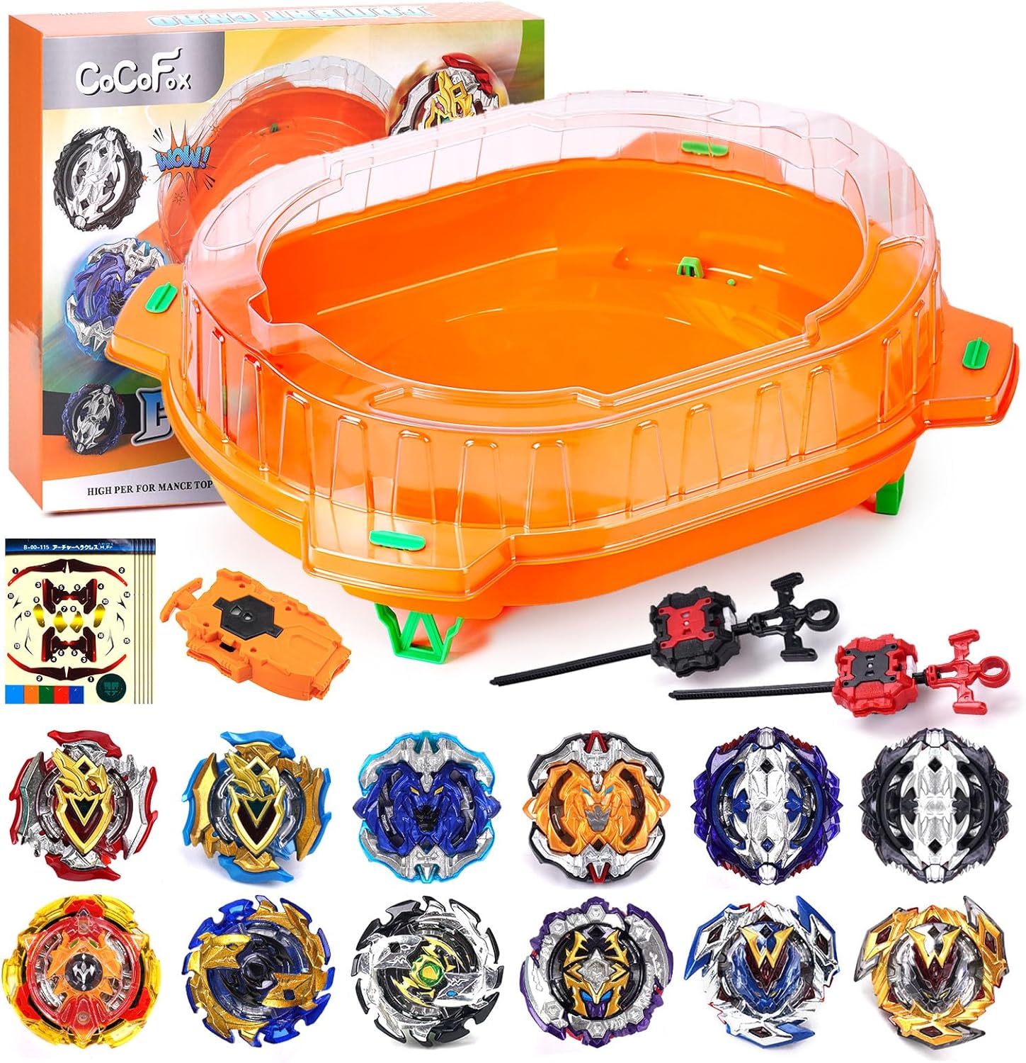 COCOFOX Burst Set with 12 Battling Tops and Launcher Stadium