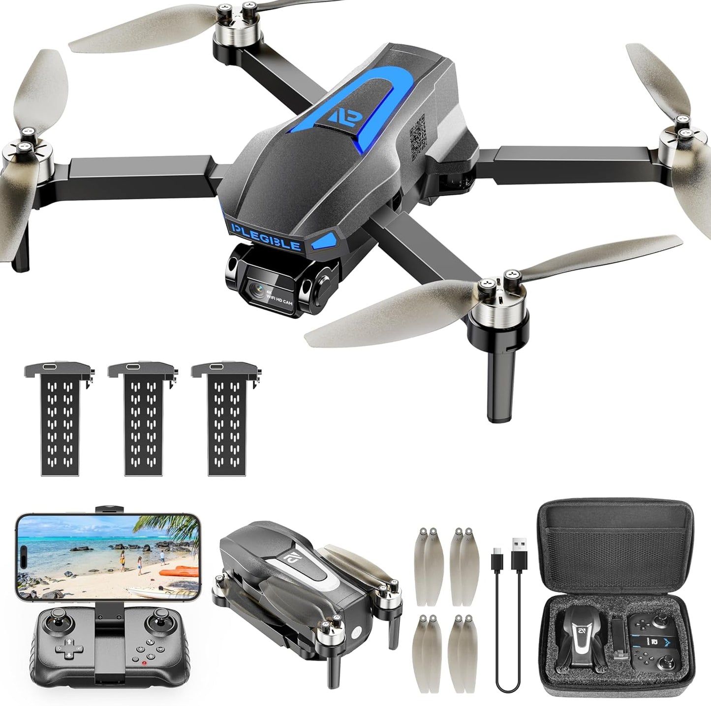 4K Camera Drone: 45 Mins Flight, Beyond-Range Alert, 3 Batteries!