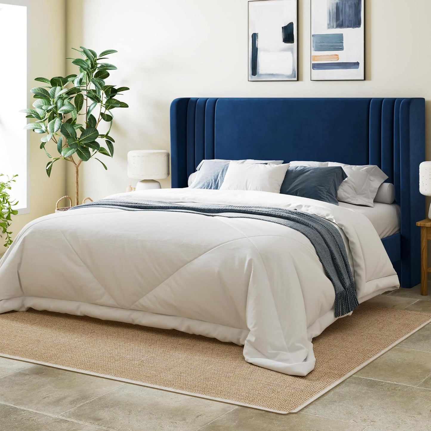 Luxurious Velvet Full Size Platform Bed Frame with Wingback Headboard