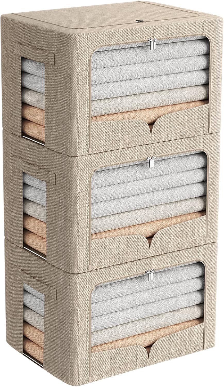 3 Pack Foldable Metal Frame Storage Bins for Organizing Clothes