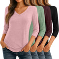 Women 4-Pack 3/4 Sleeve V Neck Tunic Tops - Soft Cotton Blend