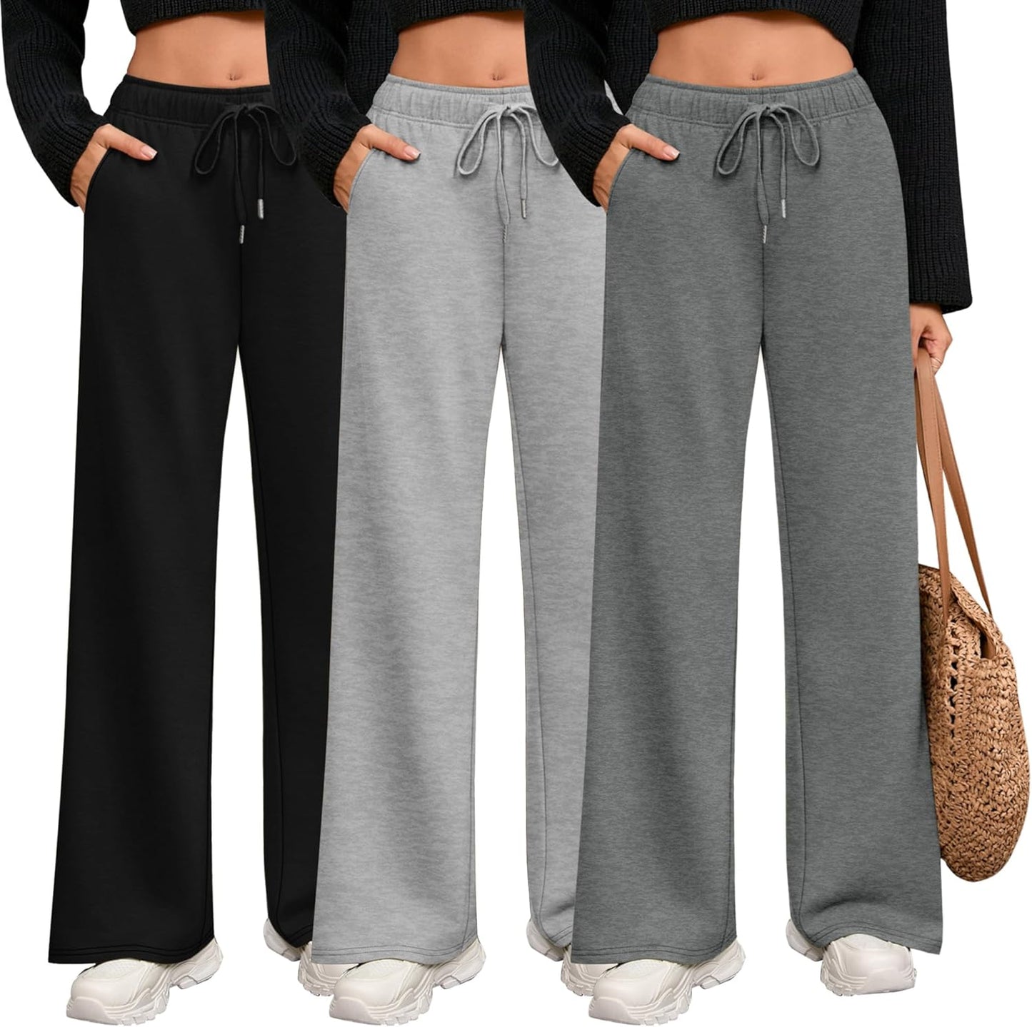 Riyiper 3 Pack Women Wide Leg Sweatpants with Pockets and Comfort