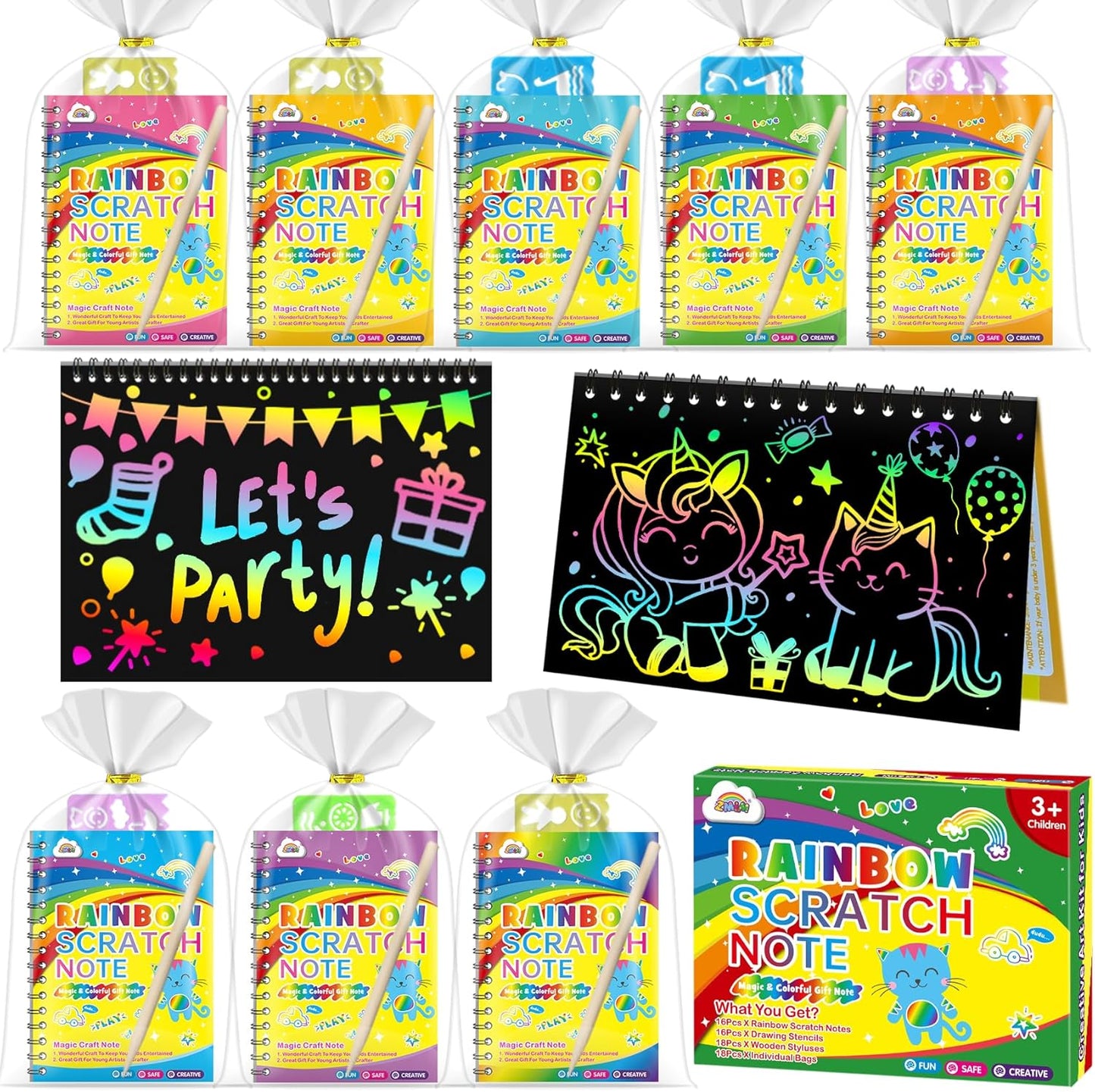 Rainbow Scratch Art Party Favors for Kids - 36 Pcs Set