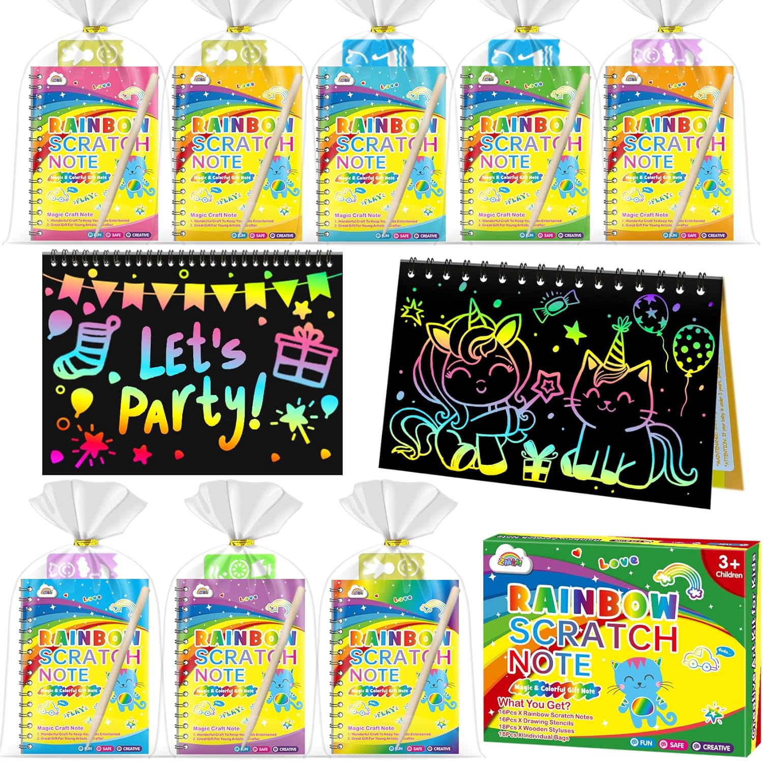 Rainbow Scratch Art Party Favors for Kids - 48 Pcs Set