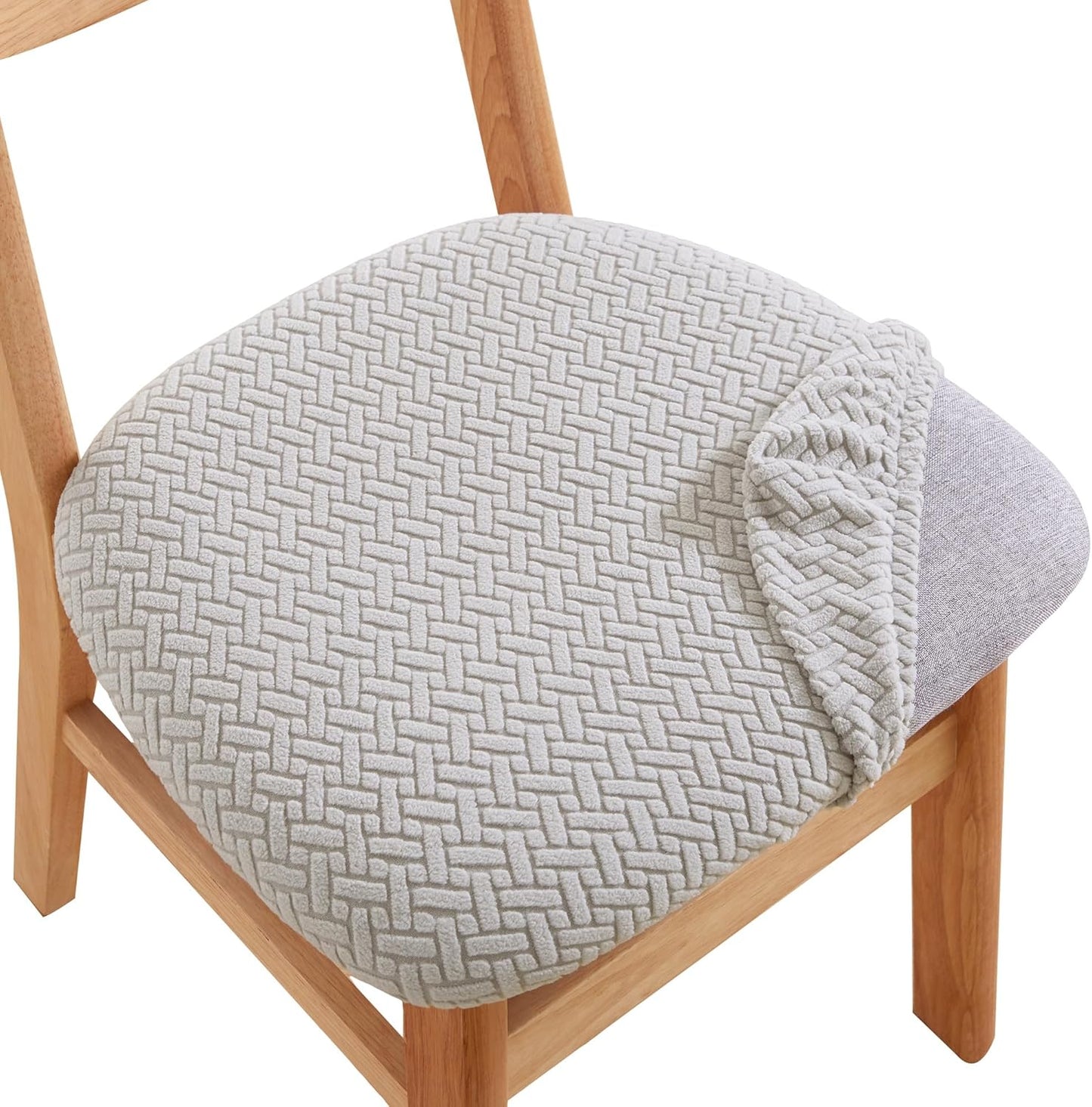 CRFATOP Jacquard Dining Chair Seat Covers Set of 6, Light Grey