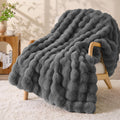 BEDELITE Faux Fur Throw Blanket - Cozy Plush Dark Grey Decor