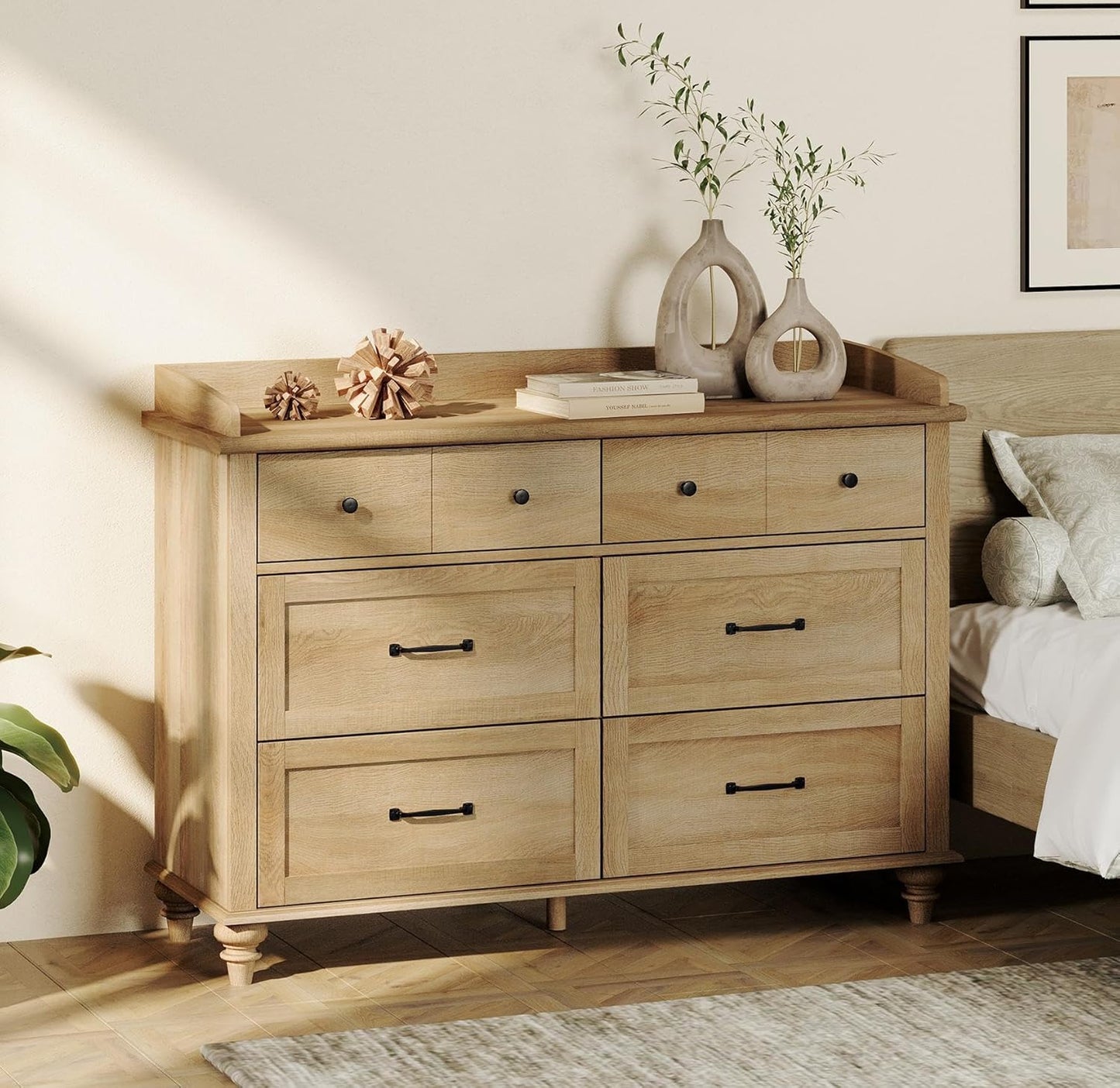 WAMPAT Oak Dresser with 6 Drawers for Bedroom and Nursery