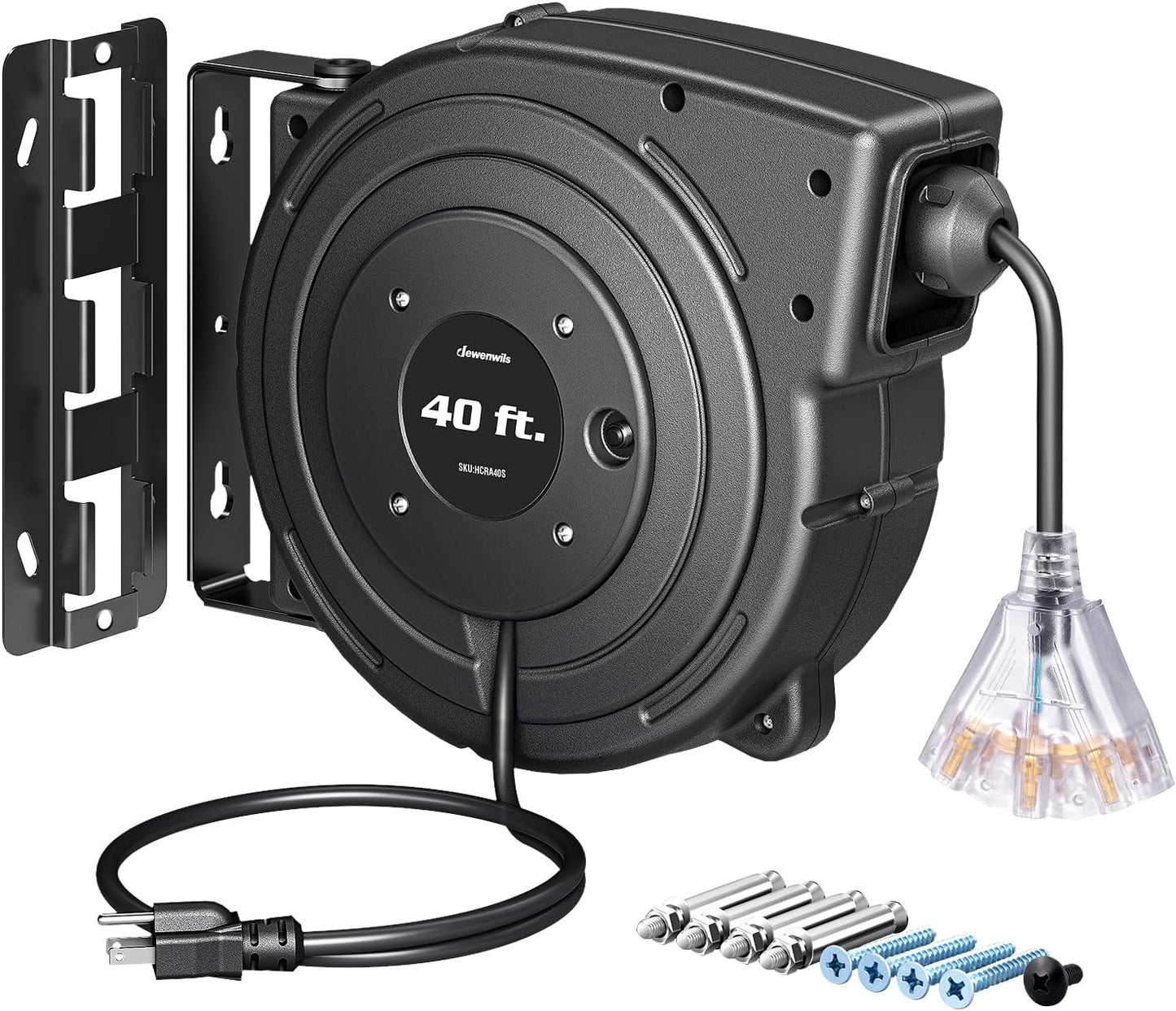 DEWENWILS 40FT Retractable Extension Cord Reel with Triple Tap