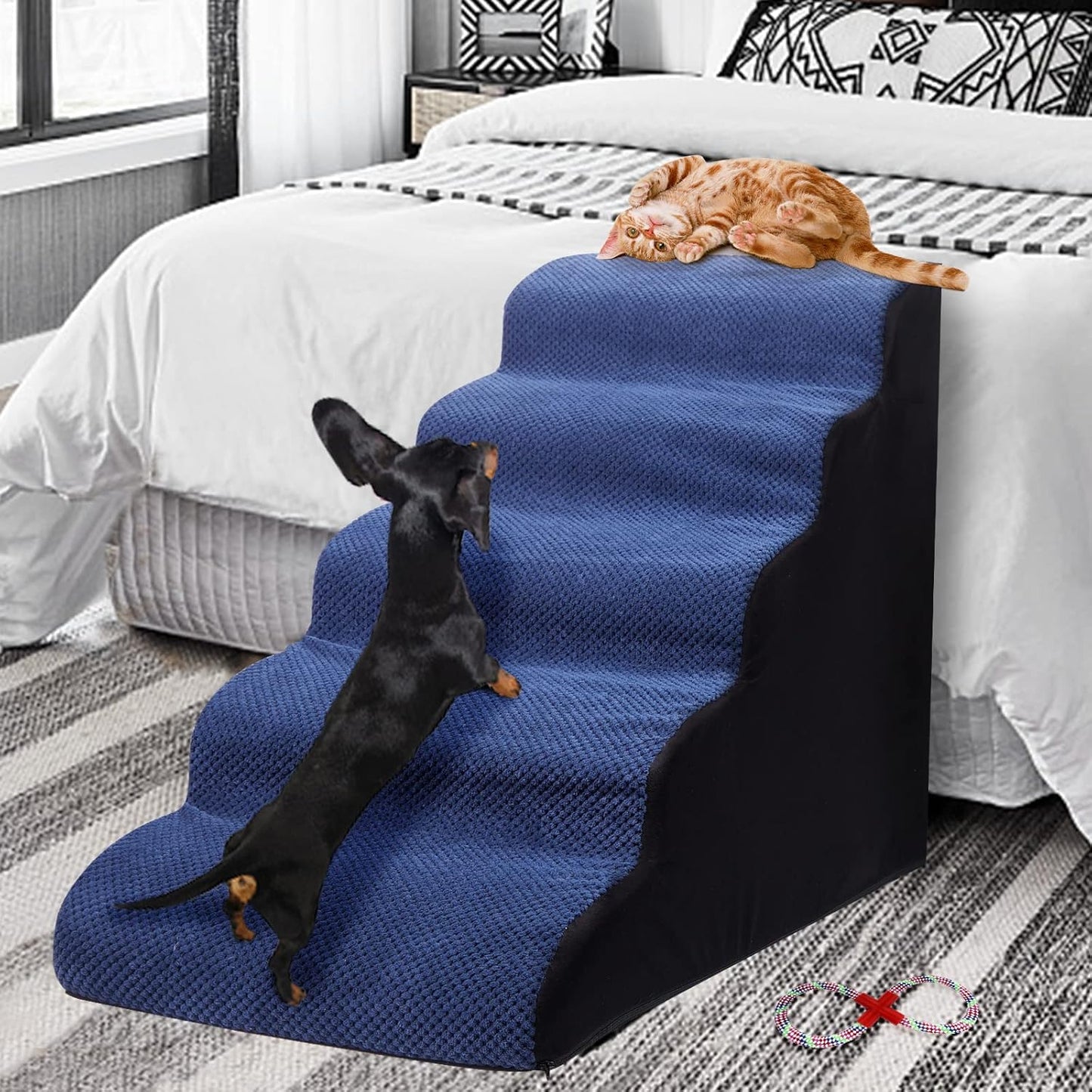 Dog Stairs for High Beds, 5-Step Foam Ramp for Small Dogs