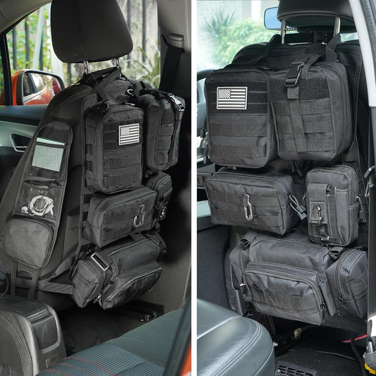 Tactical Car Seat Back Organizer with 6 Detachable Molle Pouches