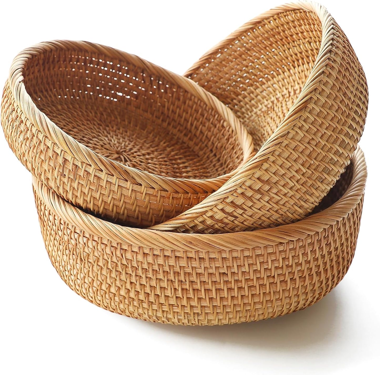 HITOMEN Handmade Rattan Bread Baskets for Stylish Storage