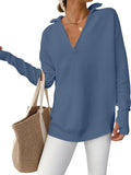 Womens Long Sleeve Quarter Zip Pullover Sweater - Ribbed Knit Thumb
