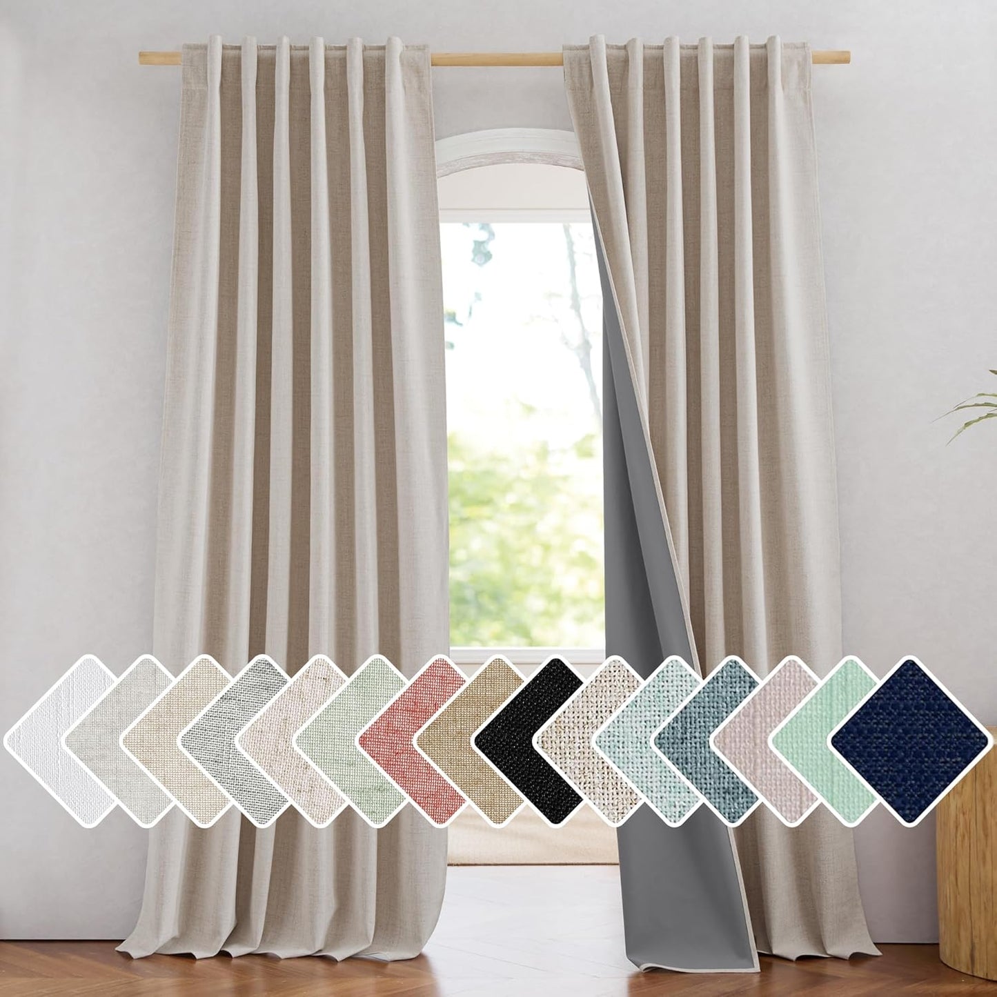 NICETOWN 100% Blackout Natural Linen Curtains for Bedroom