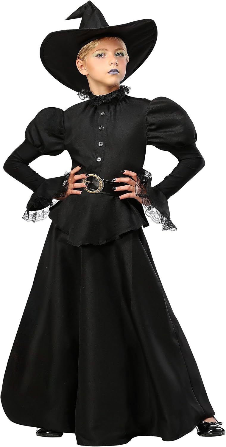 Girl's Gothic Witch Costume for Kids - Classic Black Witch Outfit
