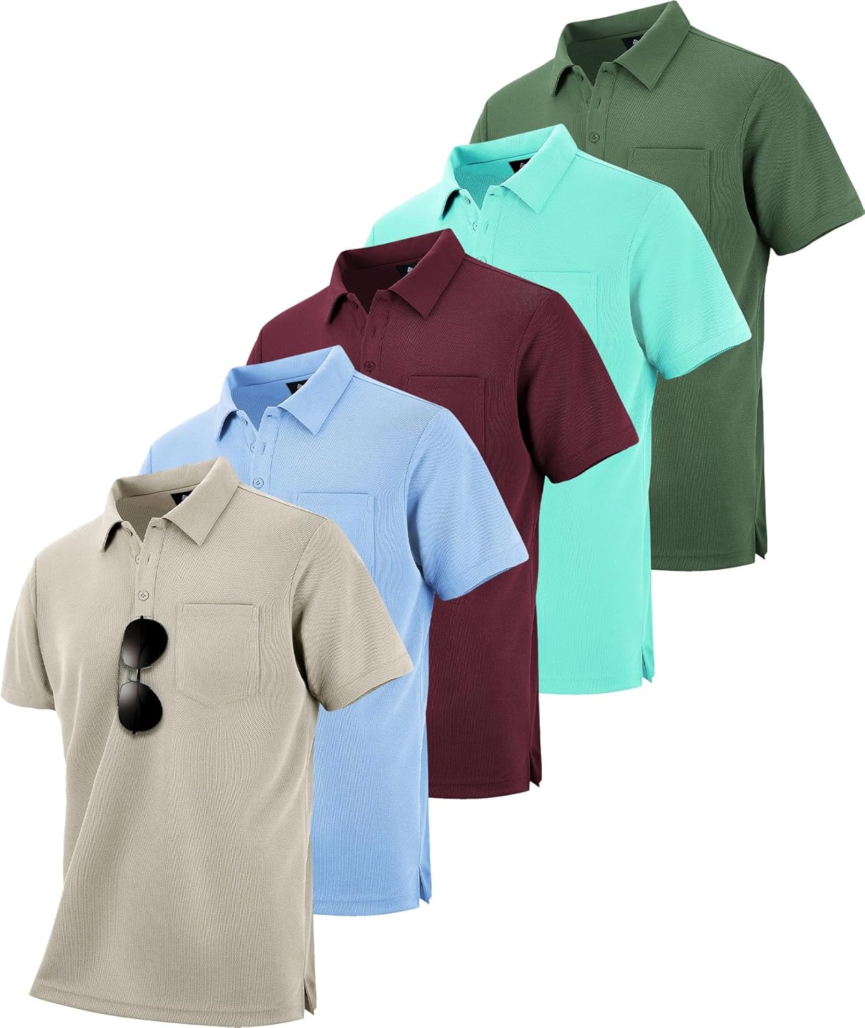 SCODI 5 Pack Mens Pocket Polo Shirts for Casual and Work Use