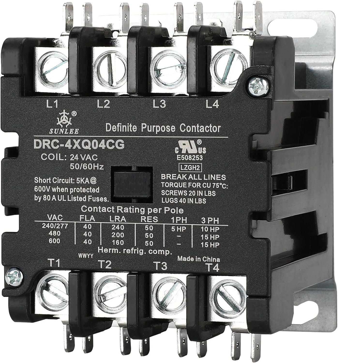 SUNLEE 40 Amp 4 Pole Contactor for HVAC and Lighting Solutions
