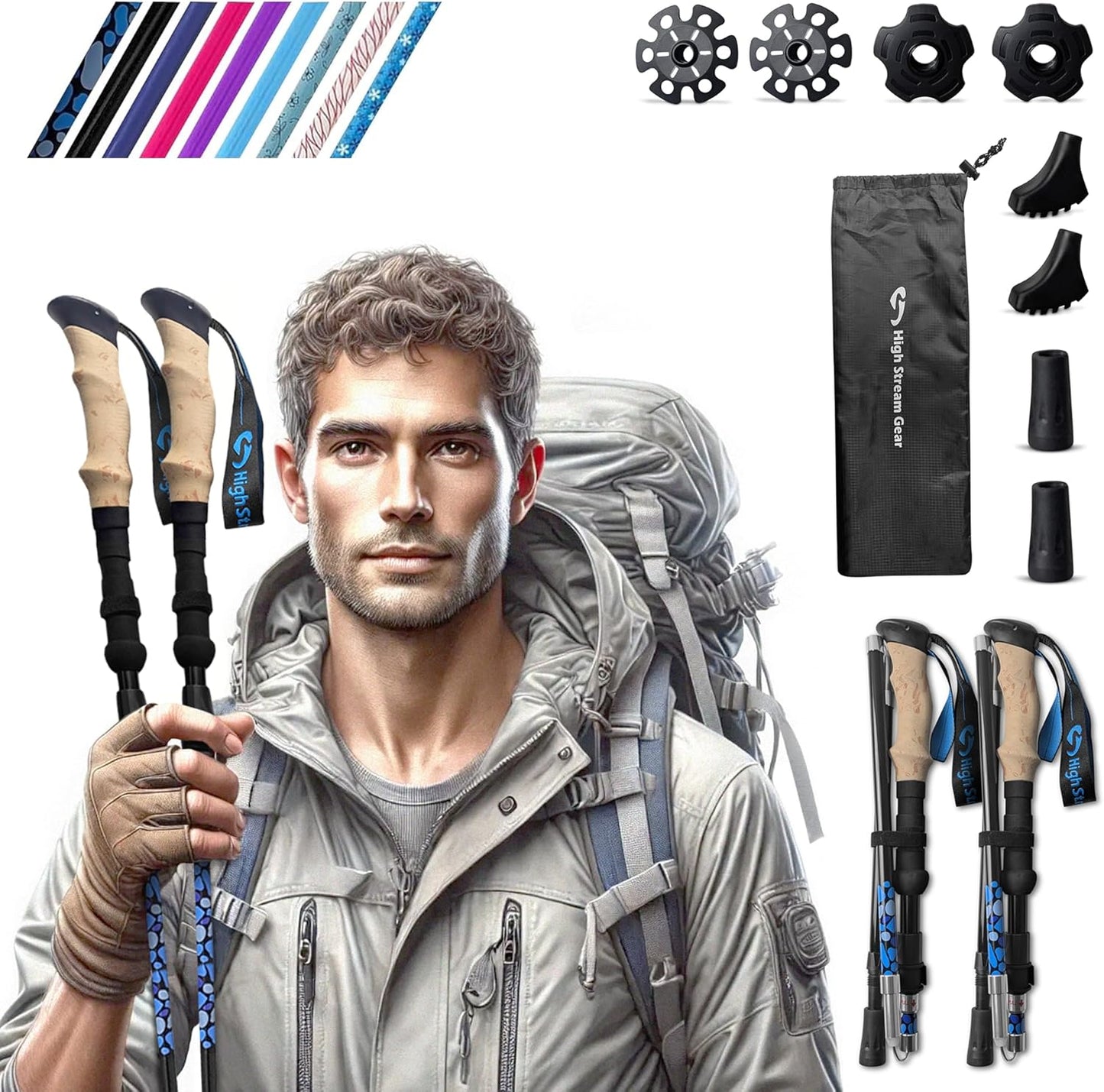 Foldable Hiking Poles Set - Lightweight & Durable Nordic Trekking Gear