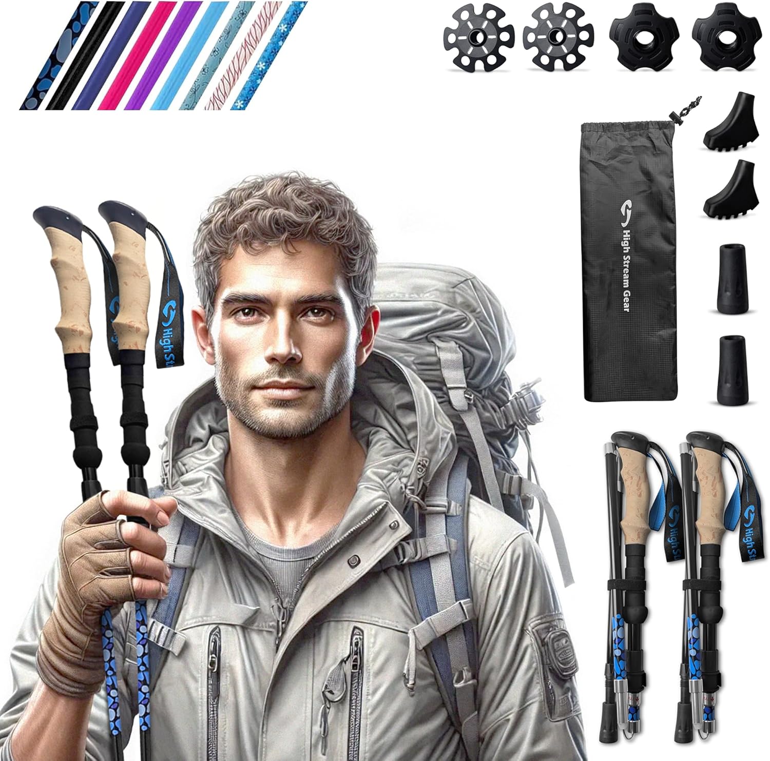 Foldable Hiking Poles Set - Lightweight & Durable Nordic Trekking Gear