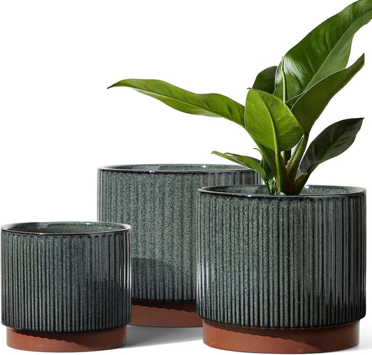 LE TAUCI Ceramic Plant Pots Set of 3 for Indoor Outdoor Use