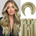 Blonde Clip in Hair Extensions 18 in 8pcs - Seamless Remy Hair