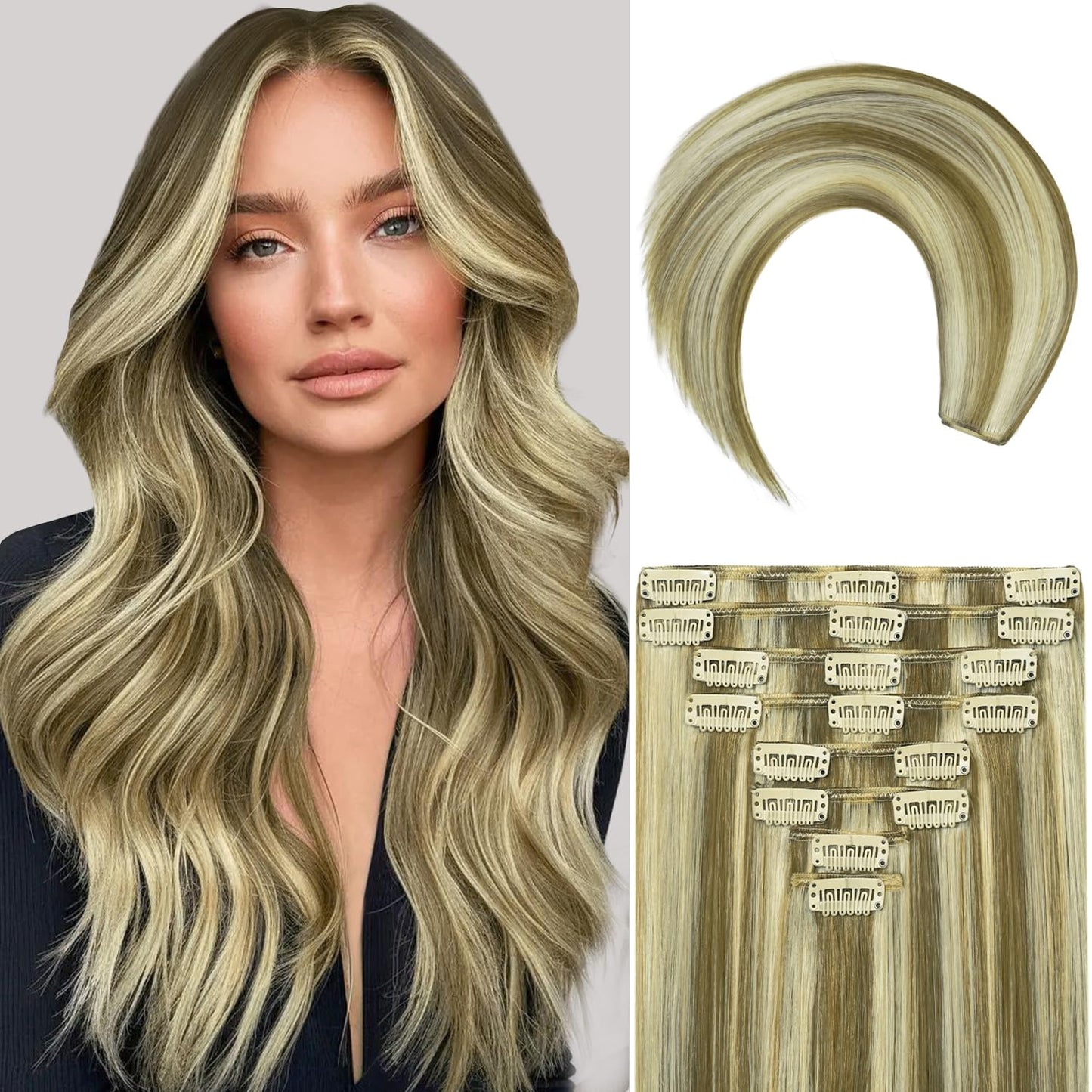 Blonde Clip in Hair Extensions 20 Inch Remy Hair 8p613 Set