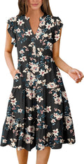 Elegant V Neck Midi Dress with Ruffle Sleeves for Women's Summer