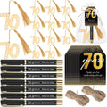 70th Birthday Souvenirs Set - 50 Golden Bookmarks, Pens & Tags