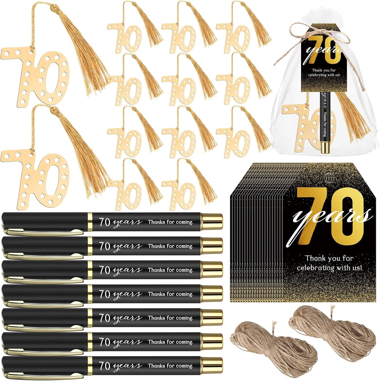 Spakon 70th Birthday Souvenirs Set with Golden Bookmarks and Pens
