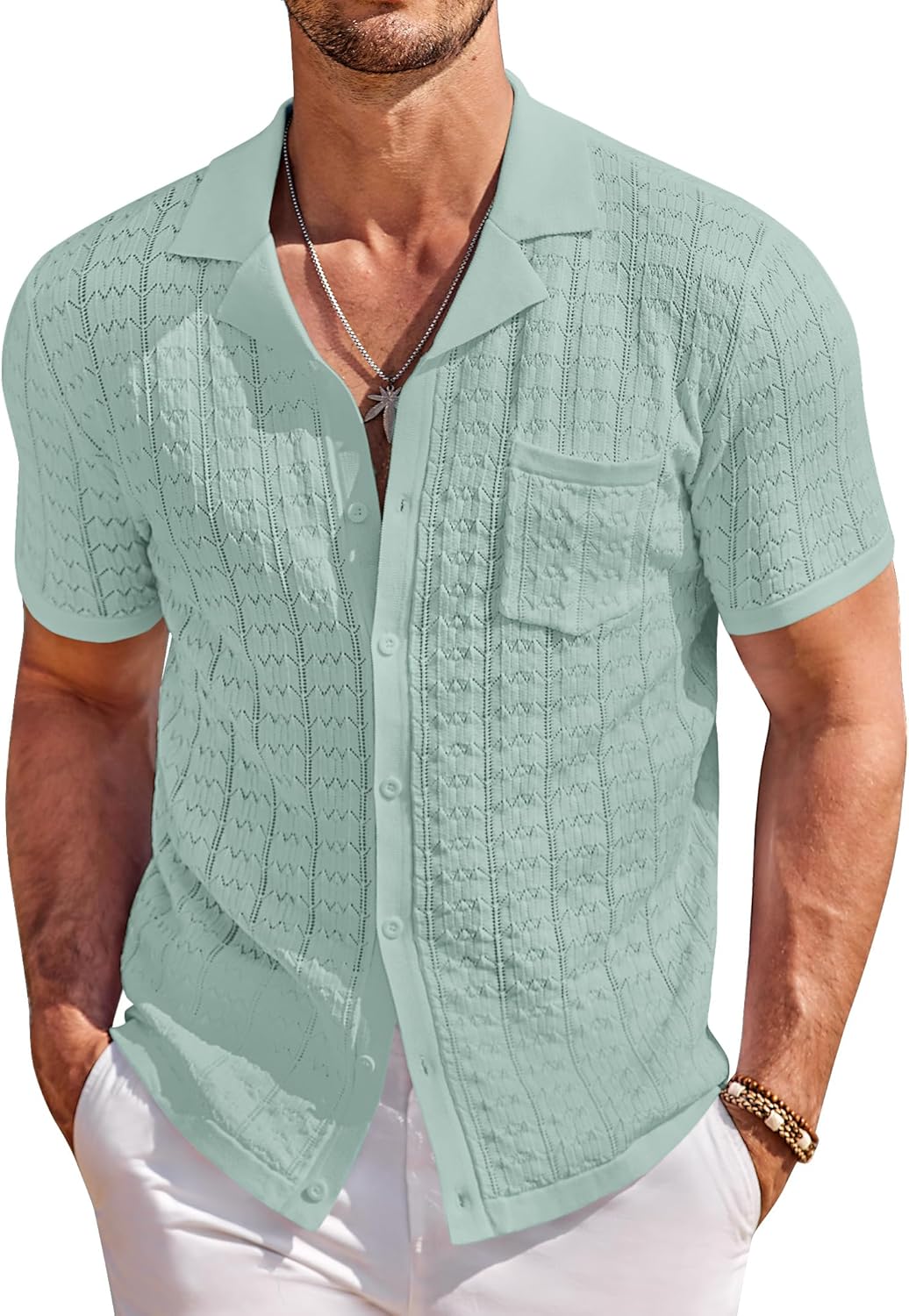COOFANDY Men's Knit Button Down Shirt for Summer Casual Style